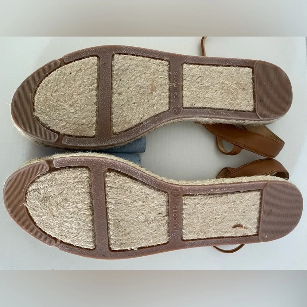 Talbots Izzy D'Orsay Embroidered Chambray Espadrille Sandals Size 9